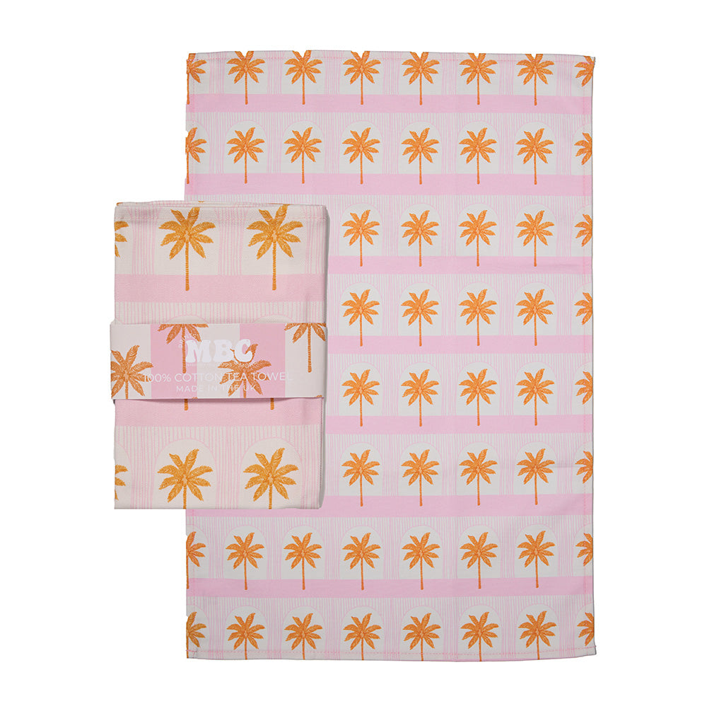 Palm Tile Pink Luxury Tea Towel